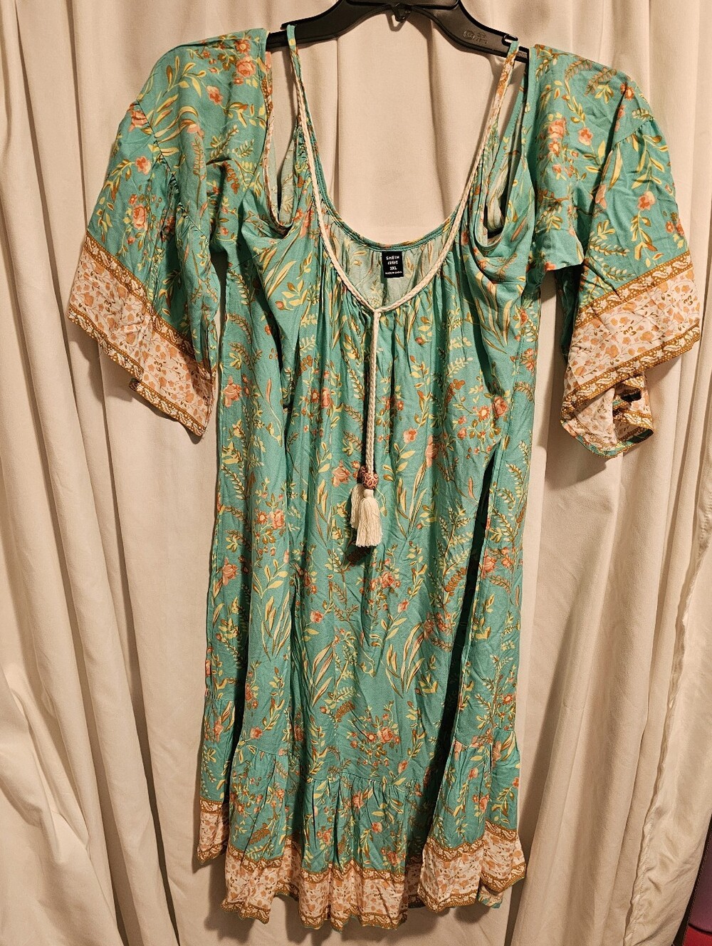 Shein Curve Floral Mint Green Tassel Summer Dress Sz.3X